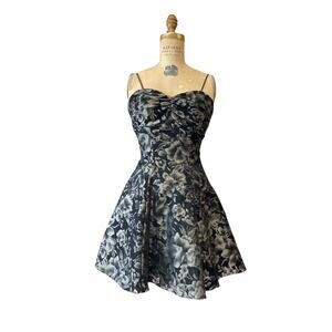 vintage 1990s black floral velvet prom dress x-small fit and flare mini ruched